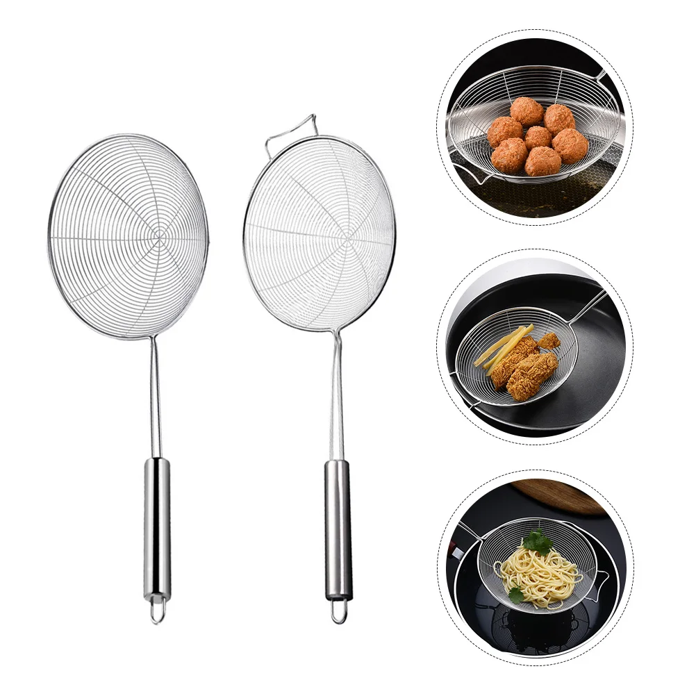 

2 Pcs Slotted Spoon Colander Stainless Steel Long Handle Kitchen Strainer Fry Pan Use Spider