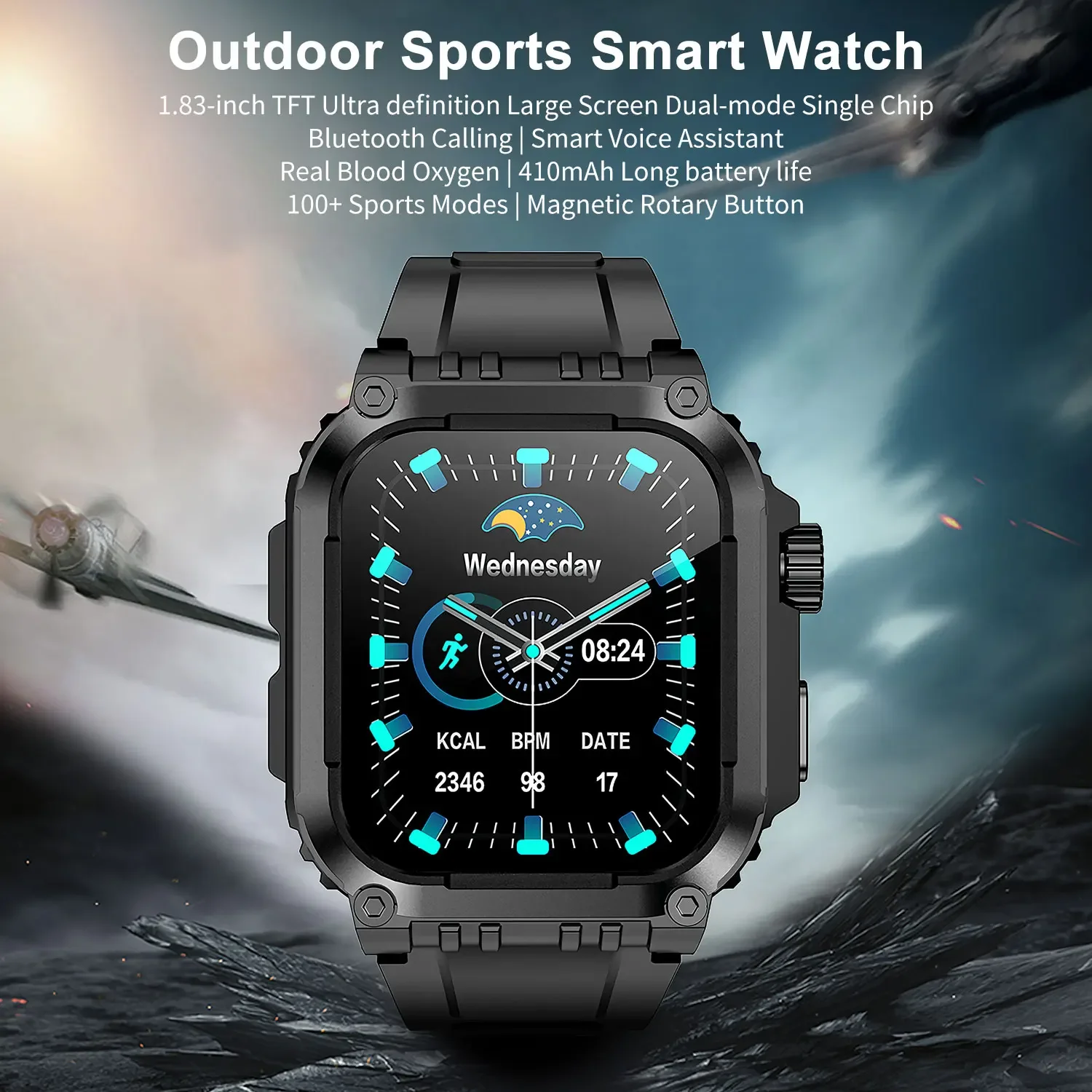 2024 Outdoor Sports Smartwatch GPS Tracking Heart Rate Monitoring Bluetooth Call AI Voice Assistant Military Style for Men Women