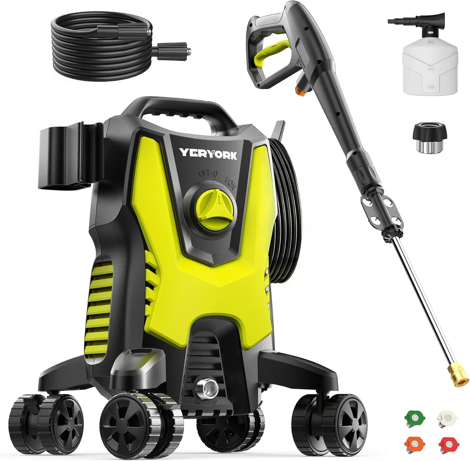 

Pressure Washer, 3000 PSI Power Washer with 4 Lockable Wheels, Stainless Steel Lance, 4 Quick Connect Nozzles, 500ml Foam