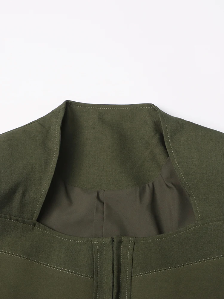 TWOTWINSTYLE Solid Slimming Sexy Irregular Coats For Women Square Collar Long Sleeve Temperament Jackets Female Fashion 2023 New