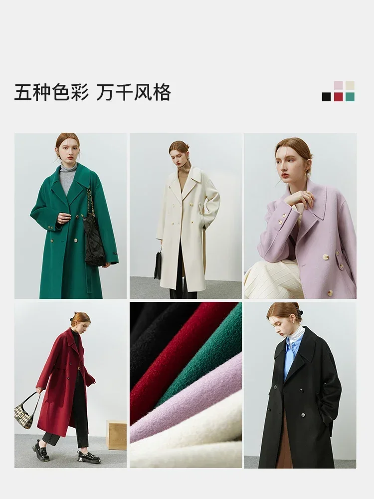 FSLE 100% Wool Temperament Large Lapel Double-sided Woolen Coat Women Winter 2022 New Solid Color Office Lady Long Wool Coats