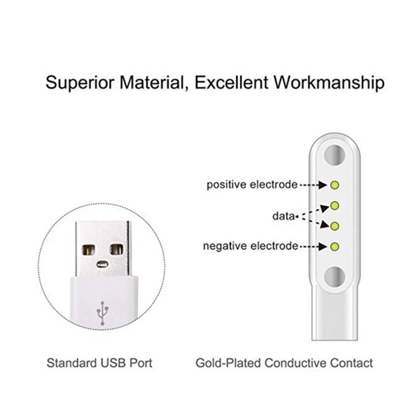 Magnetic Charger Cable 4 Pins 7.62mm for KW88 KW98 KW99 GT88 GT68 Y95 KW18 Q100 Q750 Smart watch USB Charging Cable 2 Pins