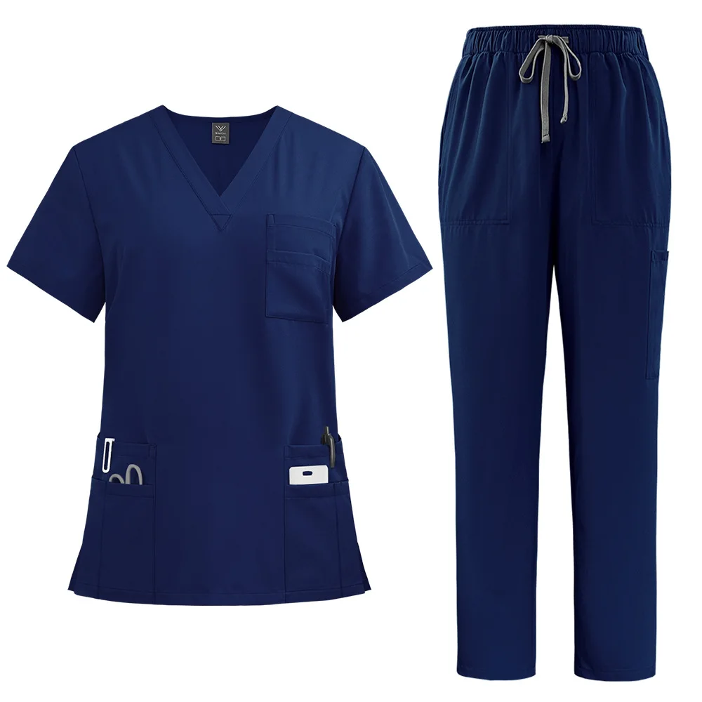 Mulheres Tops Médicos e Calças Conjunto, Uniformes Scrub, Uniformes Hospitalares, Enfermeiros Acessórios, Clínica Dentária, Salão de Beleza Workwear Terno