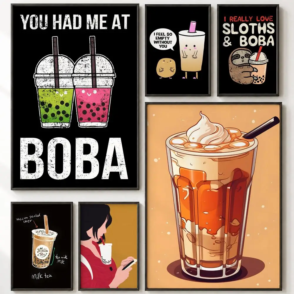 Vintage Milk Tea Painting Poster HD poster wall art self-stick no-residue for home cafe office great gift