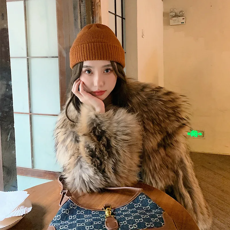 Natural Raccoon Fur Spokes Real Fur Coat Winter Women\'s Short Large Lapel European and American Style Short 2022 Street Hipster