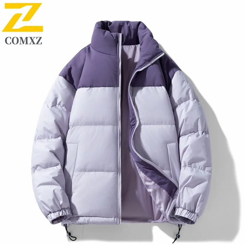 Winter Outdoor Color Block Down Jacket Unisex Stand Collar Splice Design Thickened Warm Coat Windproof Water Streetwear Parka
