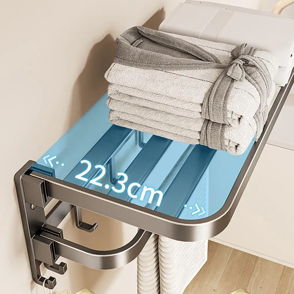 Small Space Towel Rack Wall Mounted Aluminum Towel Rail with Hooks Durable Rust-Resistant Bathroom Storage Rack