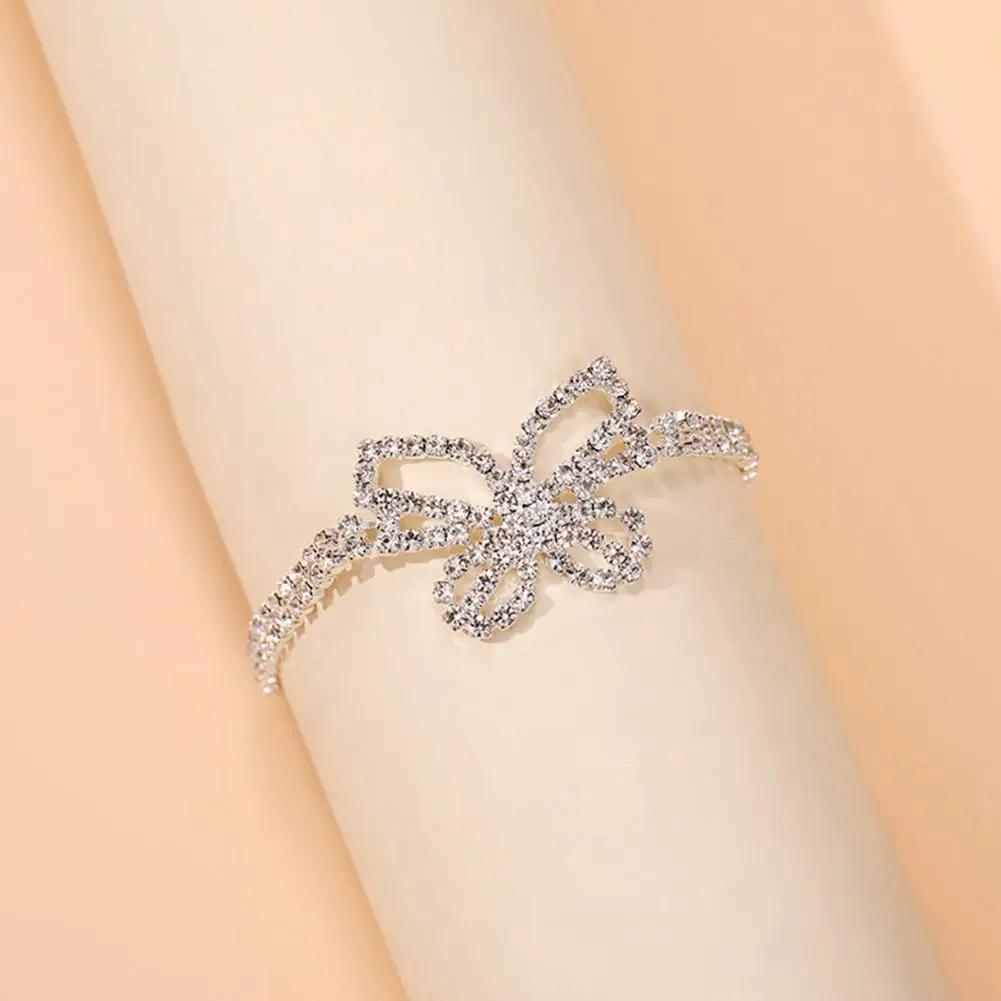 Rhinestone Anklet Ankle Jewelry Rhinestone Butterfly Anklet Adjustable Double-layer Leg Jewelry for Women Elegant Alloy Chain