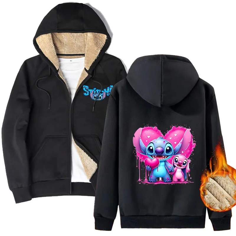 Stitch Disney Trendy Cashmere Coat Thickened Cardigan Male Sweatshirt Zipper Hoodies Y2k Anime Clothes Winter Clothing Coats