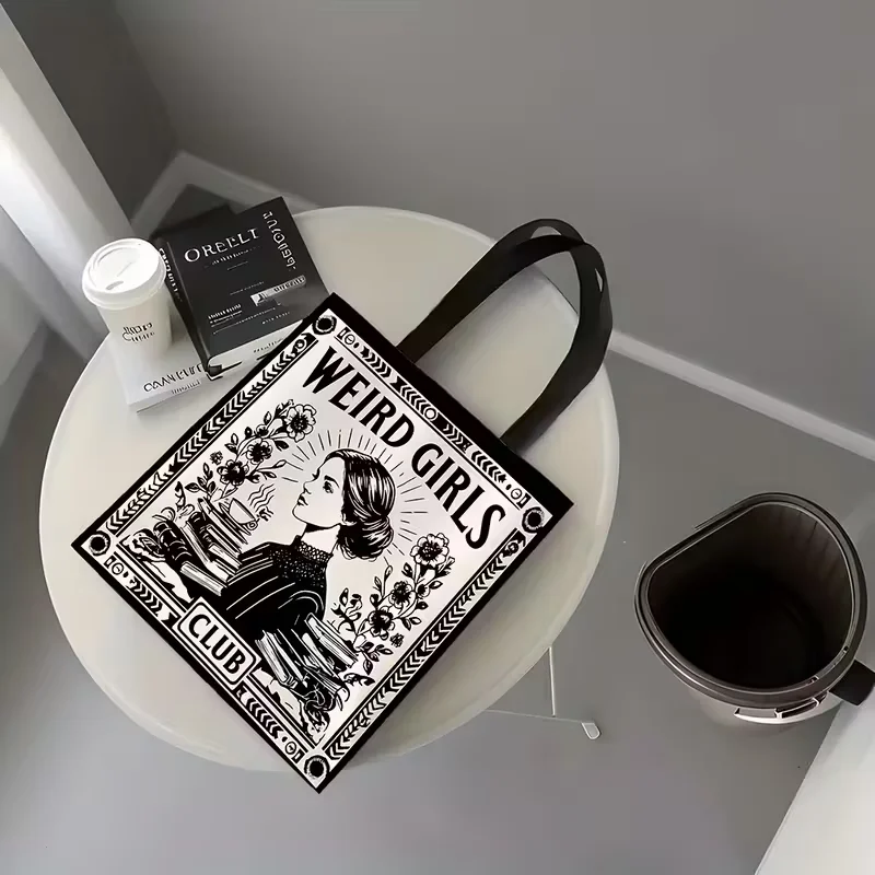 1pc Weird Girls Club Tote Bag - Vintage 1950s Retro Women'S Club Design with Floral & Geometric Patterns, Durable Polyester Groc image 6