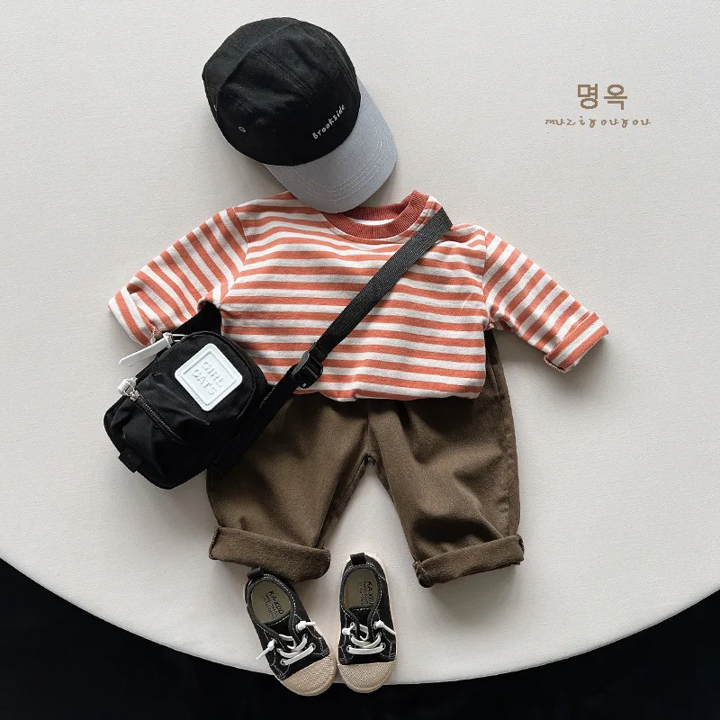 Spring Autumn Children T-Shirts 1-8Y Boys Cotton Striped Long Sleeve T Shirts Korean Tops Tees Toddler Wear Kids Clothing New