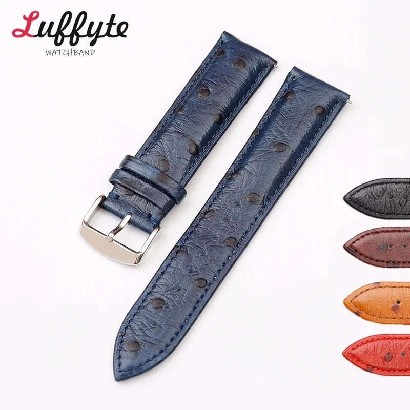 Ostrich Pattern Genuine Leather Strap 18mm 20mm 22mm Cowhide Strap Quick Release for Smart Watch Accessories Watchband