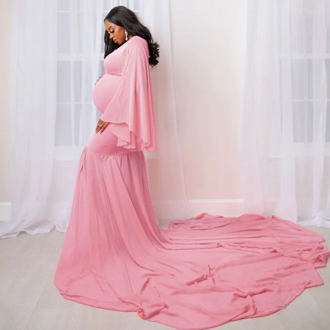 2024 Maternity Photo Shoot Long Dresses Baby Shower Dresses for Women Stretchy Pregnant Woman Photography Props Sexy Clothes