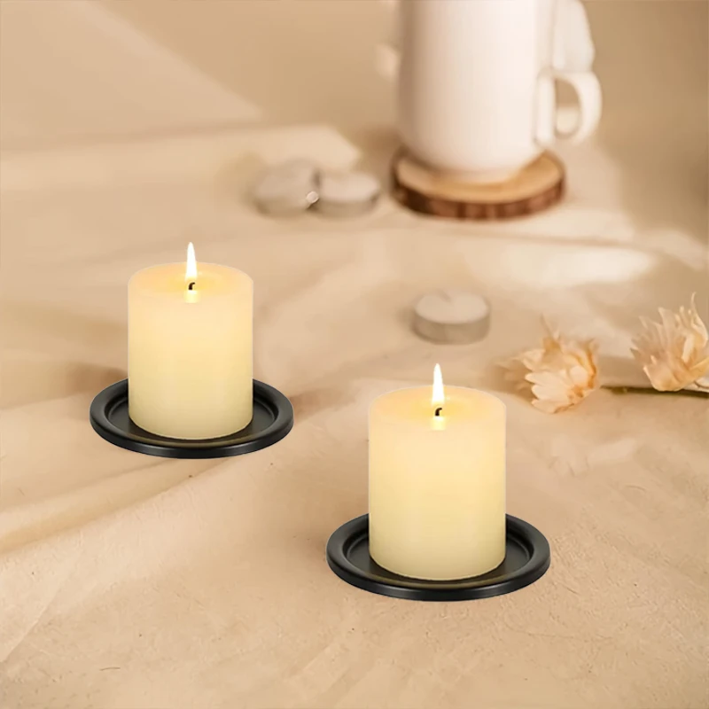 Black Iron Plate Candle Holder Aromatherapy Candle Base Tray Round Disk Holder Candlestick Wedding Party Home Decoration