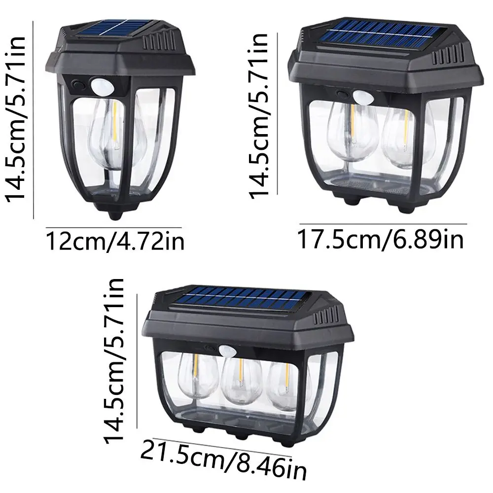 Luz solar de filamento de tungstênio, longa duração, à prova d'água, 3 modos, sensor corporal, lâmpada de parede, durável, 1/2/3 lâmpadas, luzes de cerca solar