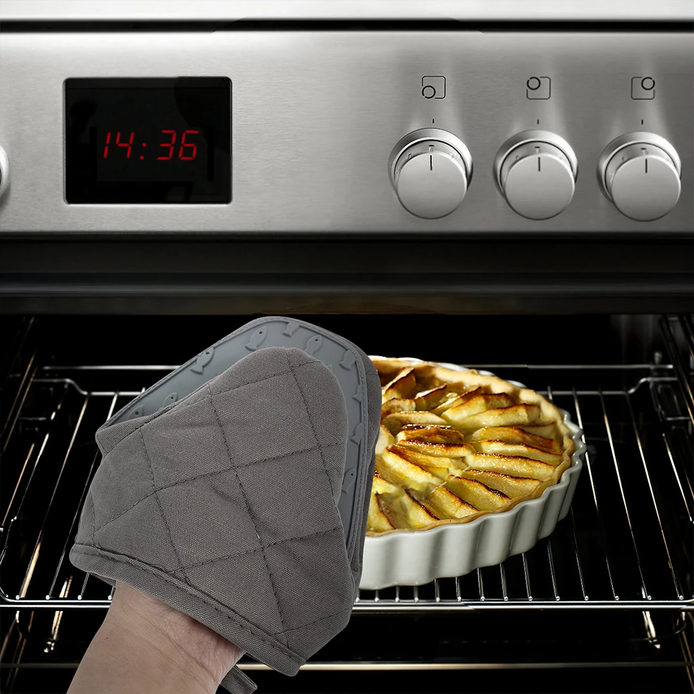 

2Pcs Silicone Oven Gloves with Thick Cotton Layer Heat Resistant Kitchen Mitts for Baking Barbecue Oven Use Non-Slip Safety