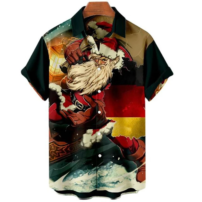 Summer Funny Hawaiian Shirts 3d Print Christmas Casual Men Women Beach Short Sleeve Blouse Fashion Men\'s Vocation Lapel Camisa