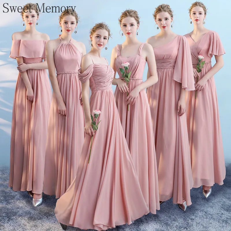 Custom Made Chiffon Pink Grey Bridesmaid Dresses Elegant Women Robe Mariage Princess Vestido Formal Evening Party Dress Long