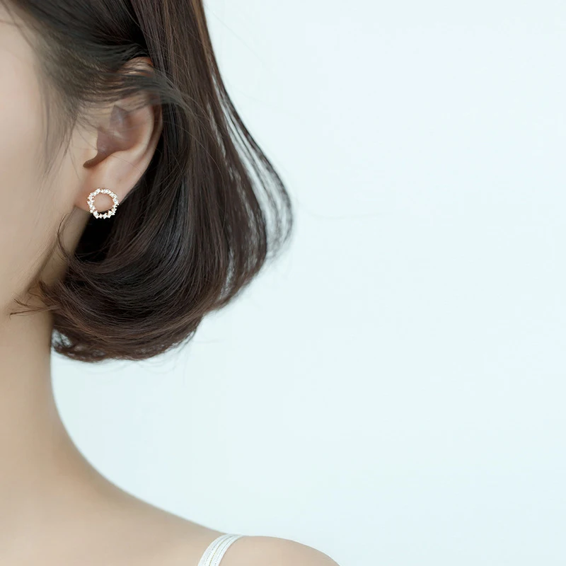 Modian Wedding Engagement Statement Jewelry for Women 925 Sterling Silver Shiny Zircon Geometric Round Stud Earrings Jewelry