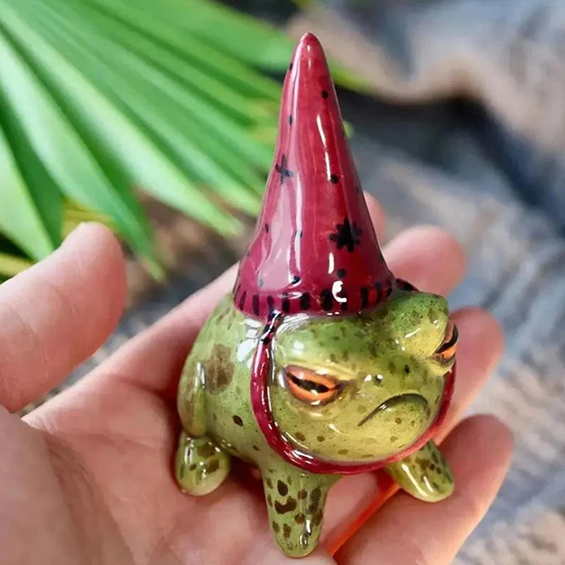 

D2 Cute Frog Statues Garden Witch Hat Little Frog Statue Resin Figurine Outdoor Yard Art Sculpture Hand-Painted Bonsai Ornament