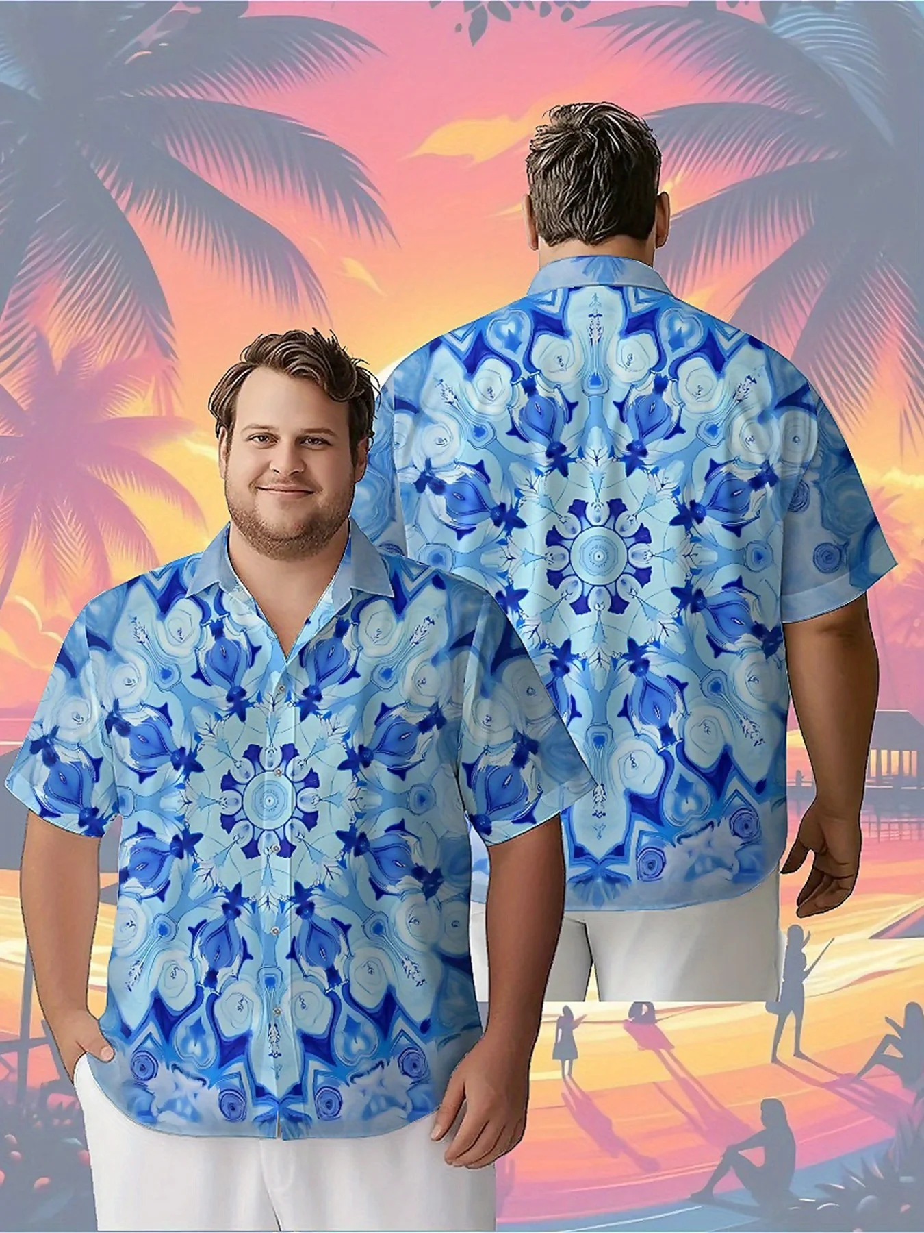 

Men's Plus Size Hawaiian Shirts Dream Blues Geometry Pattern, Unisex Aloha Shirts,New in Summer Tops Tee,streetwear