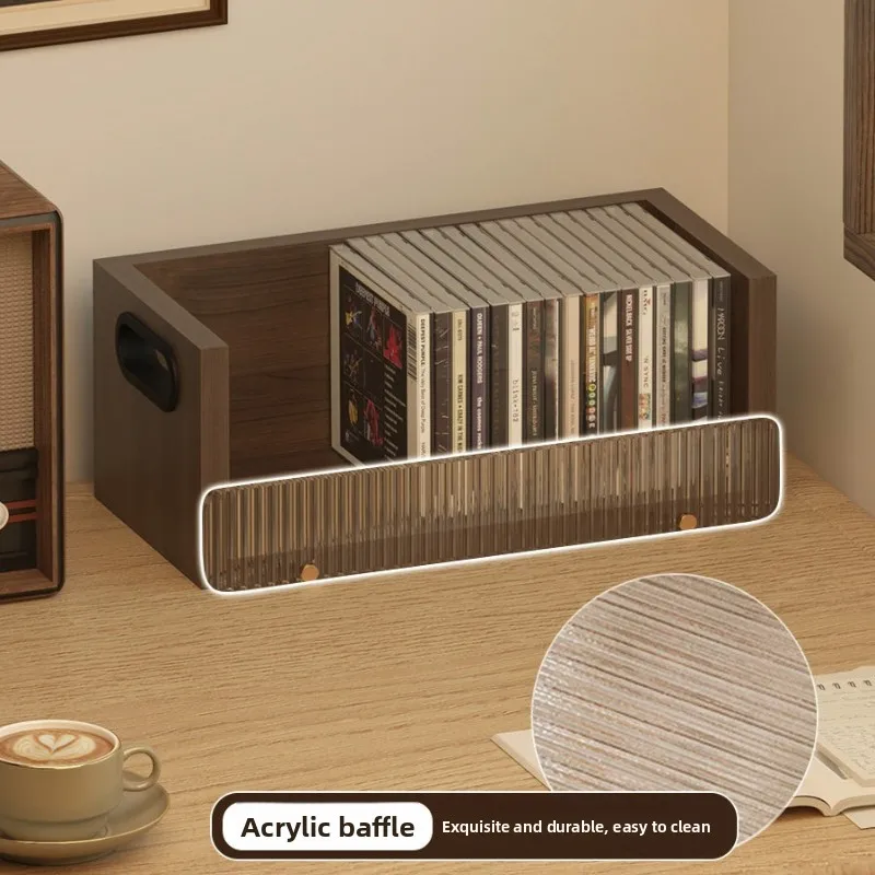 Simple Wooden Storage Box with Handle Large Capacity Desktop CD Holder Multifunctional Organizer for Home Office Media Rack view 4