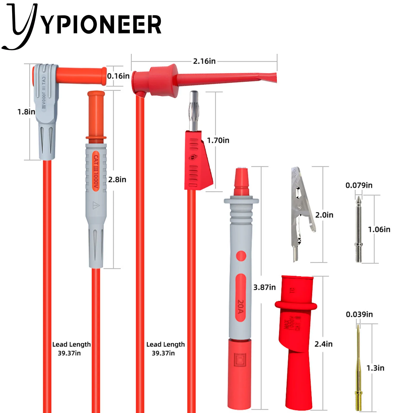 YPioneer P1308B مجموعة موصلات اختبار متعددة مع مقاطع التمساح الموز التوصيل إلى مقاطع خطاف اختبار المنتزع الصغير تحقيقات قابلة للاستبدال