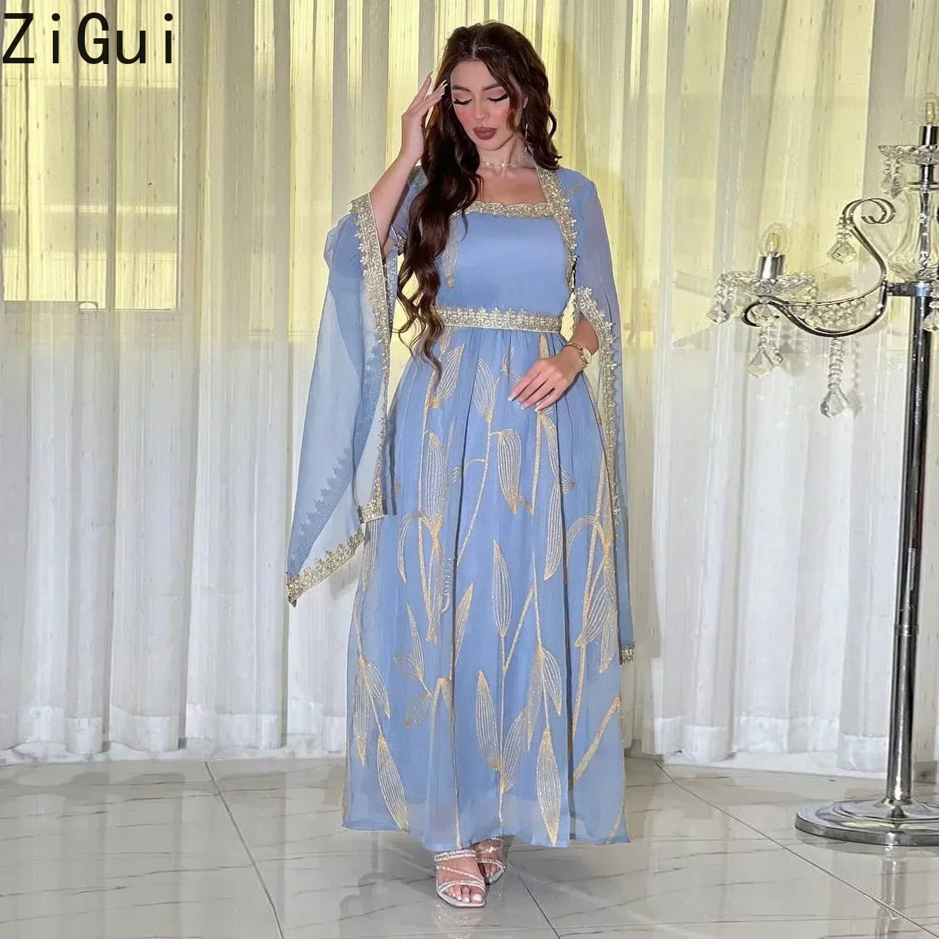 Imagem -05 - Vestido Kaftan Dubai para Mulheres Abaya Muçulmano Jalabiya Robe Chiffon Bordado de Luxo Manga Manto Vestido Árabe Turquia