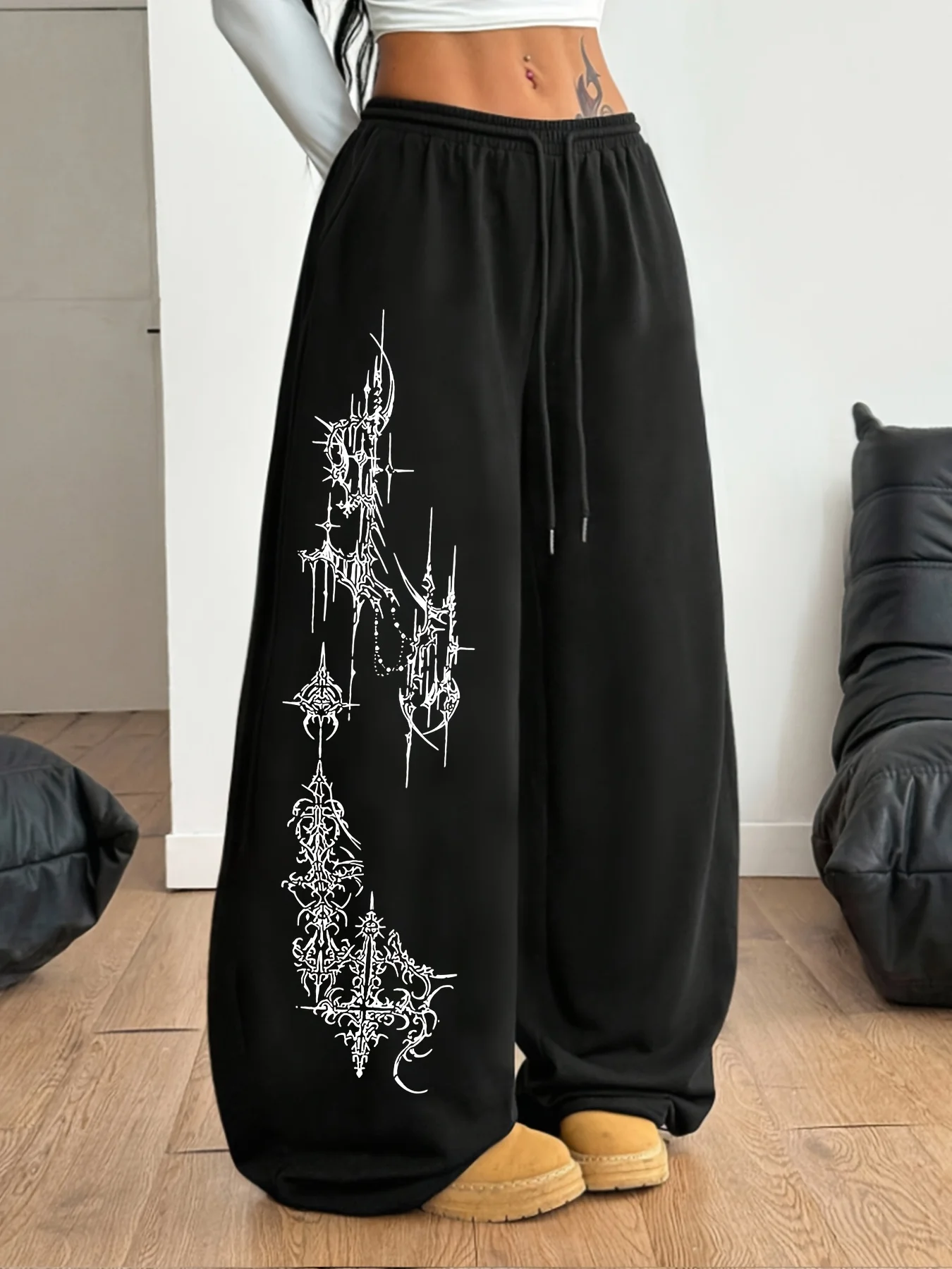 Pantalones Deportivos Casuales de Estilo Urbano para Mujer con Estampados de Estilo Punk, Novedades de Primavera, Corte Holgado de Felpa, Ropa Urbana de Gran Tamaño