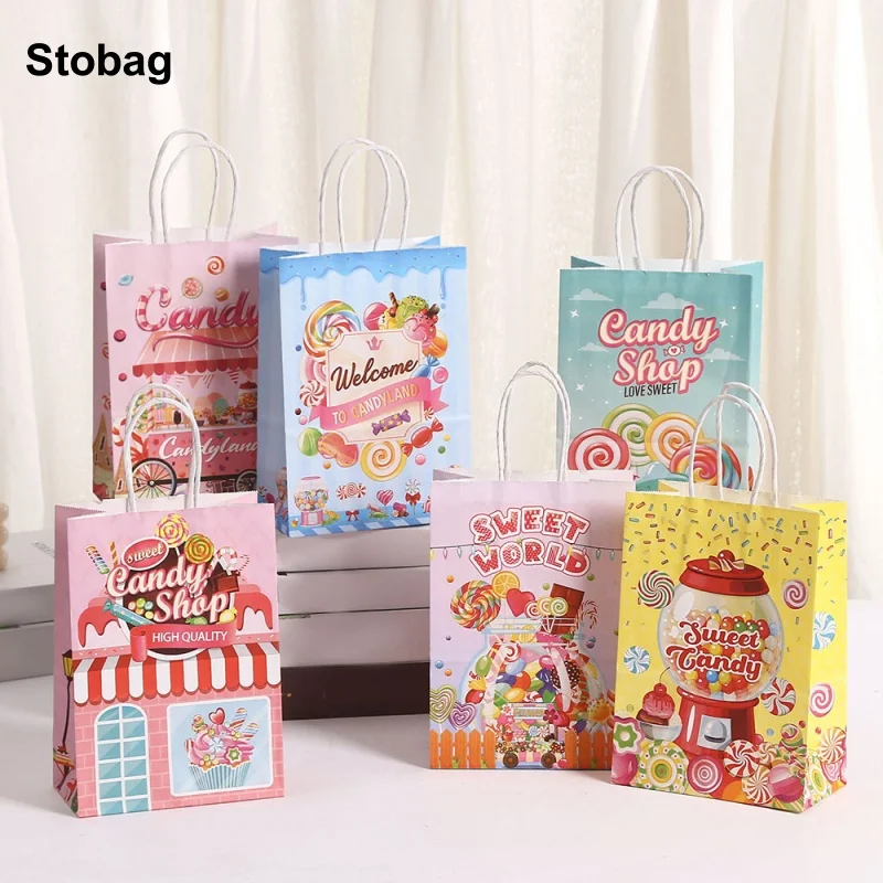 

StoBag 12/24pcs Kraft paper Gift Tote Packaging Bags Kids Child for Candy Cake Storage Baking Shop Pouch Birthday Party Favors