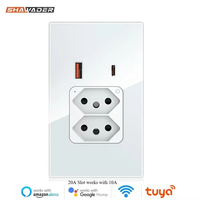 Shawader Tuya Brazil Plug 20A Slot WIFI Wall Socket USB Type-C PD 30W Smart Outlet Glass Panel Voice Remote by Google Home Alexa