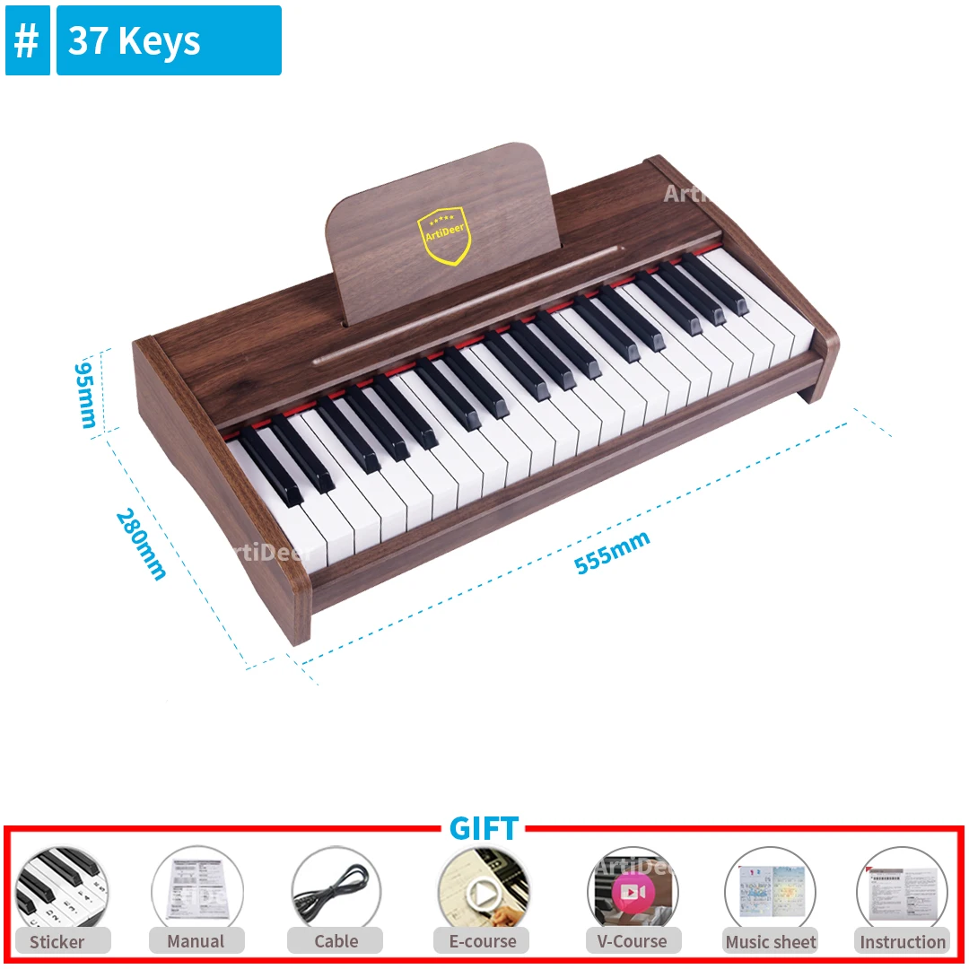 CAHAYA Piano Infantil De 25 Teclas De Madera – Eléctrico Con Partituras Y Pegatinas, Pilas O USB, Ideal Para Jóvenes Músicos