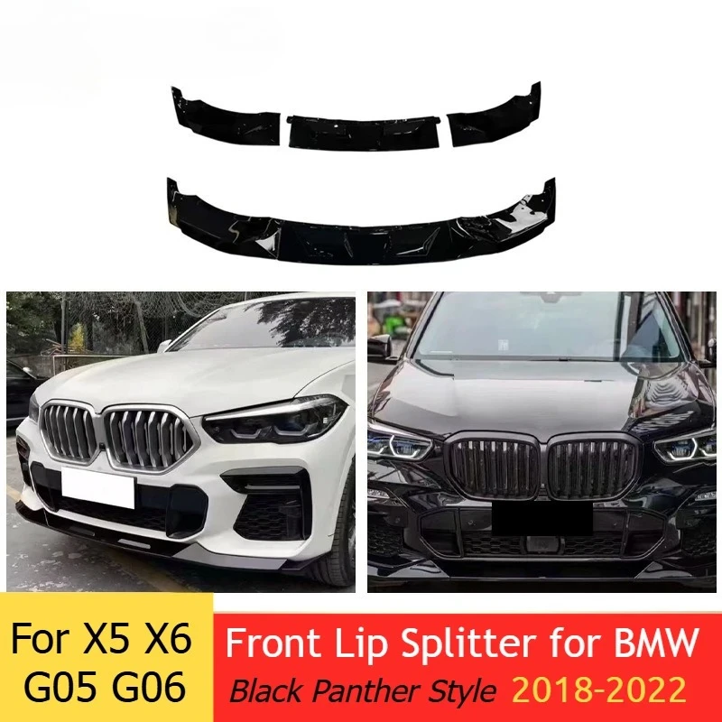 3-Piece Front Lip Splitter kit Spoiler，BMW X5 X6 G05 G06 Pre-LCI 2018-2022 Gloss Black Black Panther Style Car Accessories