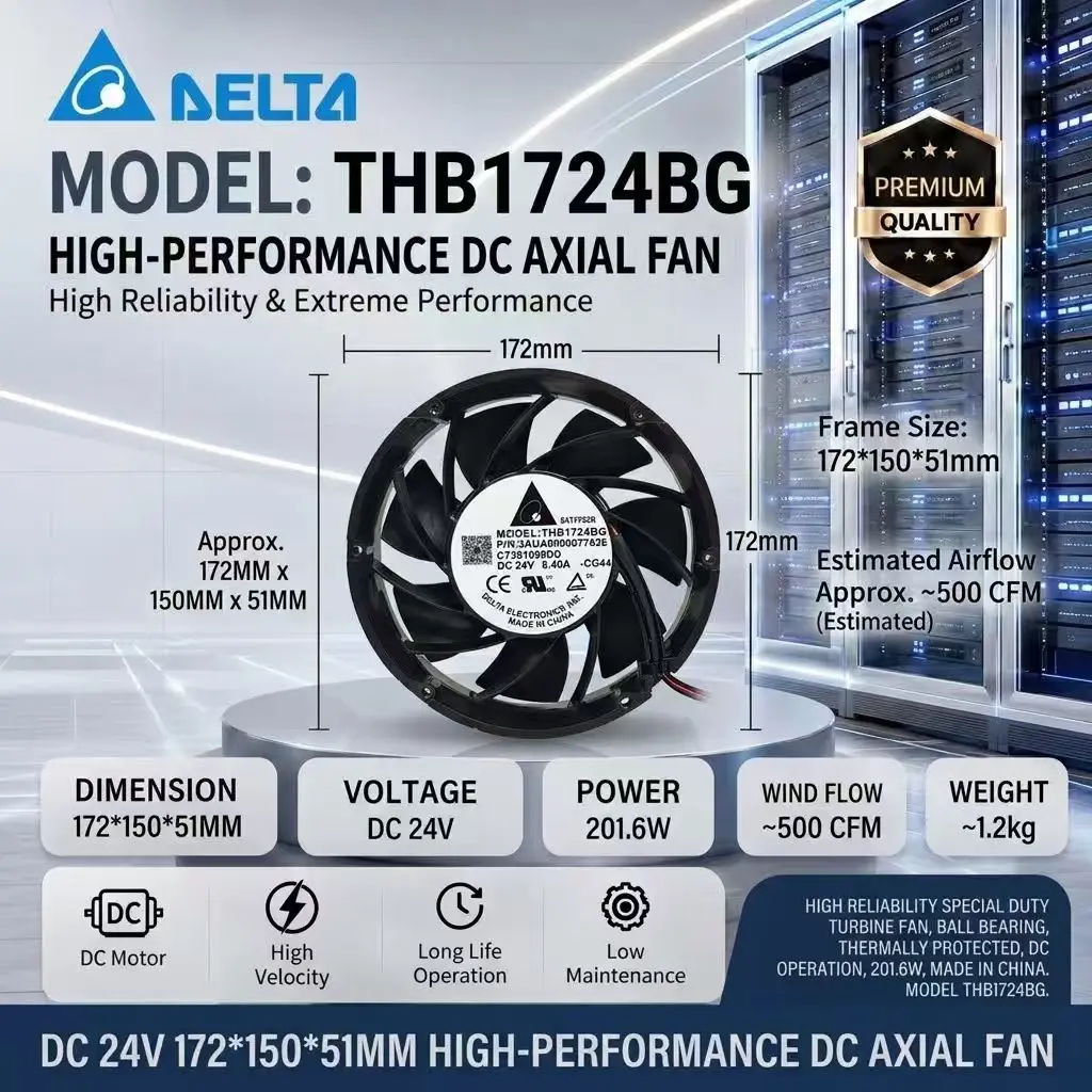 For DELTA THB1724BG DC 24V 8.4A 17251 172x150x51mm Ball Bearing 500CFM Server Inverter Cabinet Industrial Axial Cooling Fan