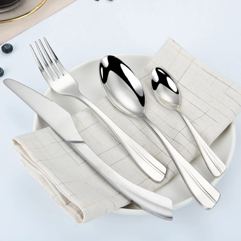 

24 Piece Dinnerware Set Stainless Steel Luxury Table Cutlery Sets Silverware Set of Spoons Forks and Knives Lunch Utensil Set