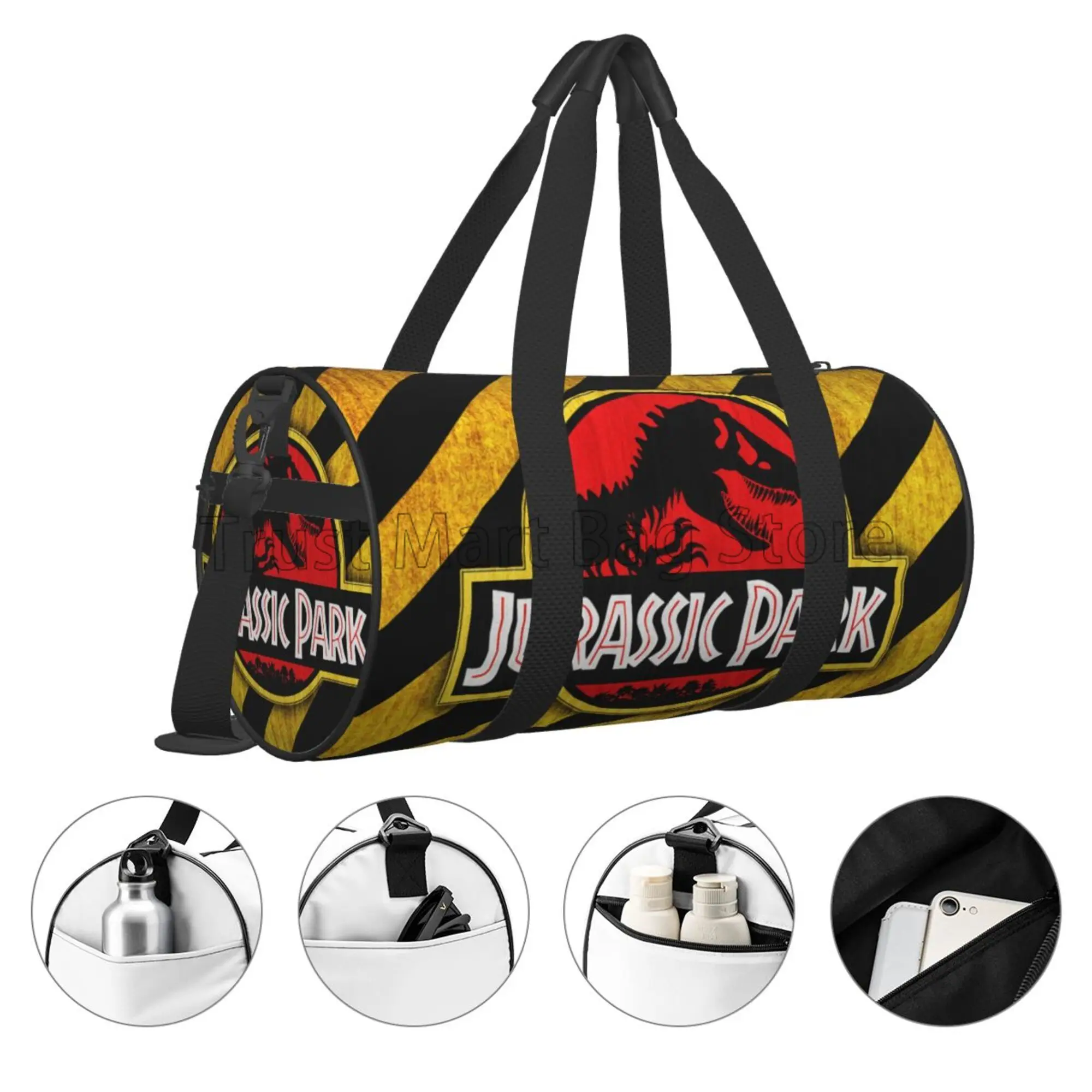 Jurassic Park Sacs polochons de nuit Sac à main fourre-tout pour week-end avec fermeture éclair pour la pratique Sac de voyage en toile pour salle de sport Sport