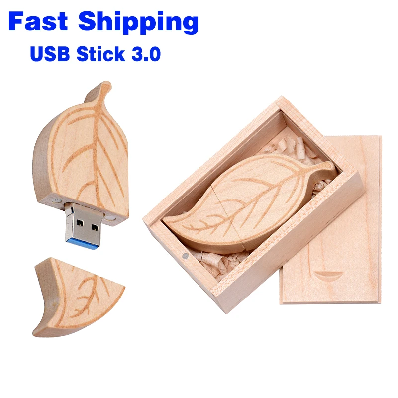 

JASTER Creative Photography USB Flash Drives 128GB Free Custom Logo 3.0 USB Stick 64GB 32GB Wood Leaf Pen Drive Creative Gift