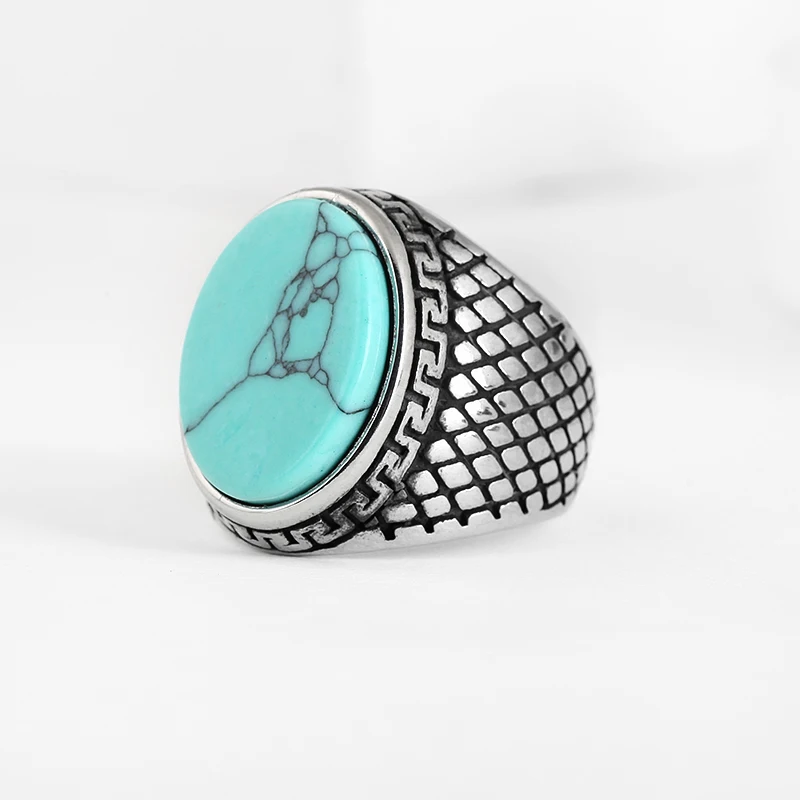 2024 Stainless Steel  Jewelry turquoise Stone Rings For Men Titanium Steel Inlaid Three Colors Men Ring Valentine\'s day Gift