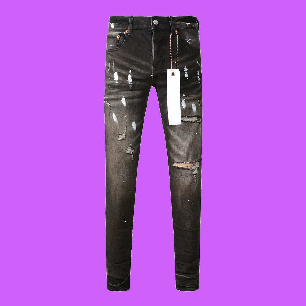 2024 Fashion Purple roca Jeans brand Lable American High Street Mid Rise With Slim Leg Lined Back Muti Pockets pants