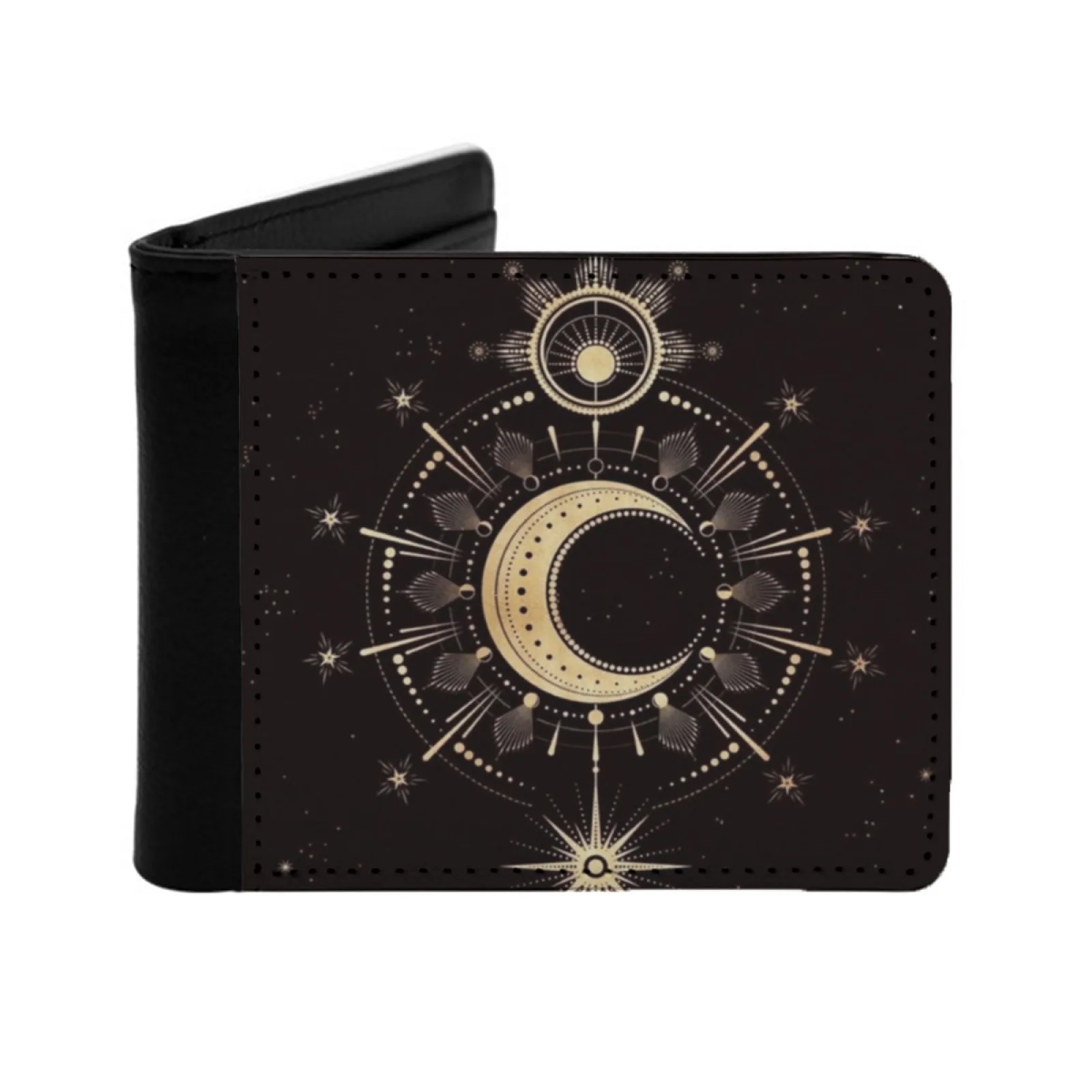 

Moon Sun And Stars Black Dark Night Men Wallets Card Man Wallet Short Purse Bi-Fold Personalized Purses Black Moon Gold Sun