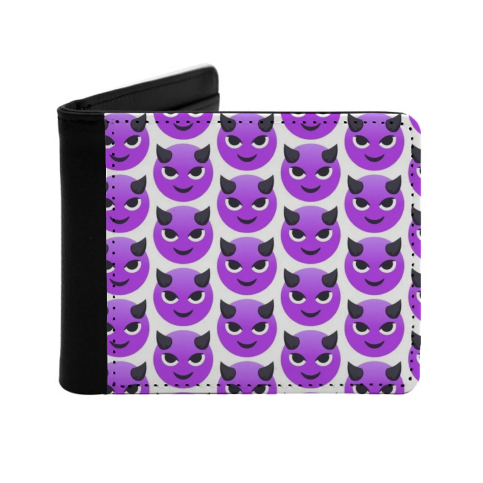 Joypixels ? Devil Personalized Men's Leather Wallet Credit Card Pouch Purse Joypixels Face Devil Purple Horn Horns Demon Evil