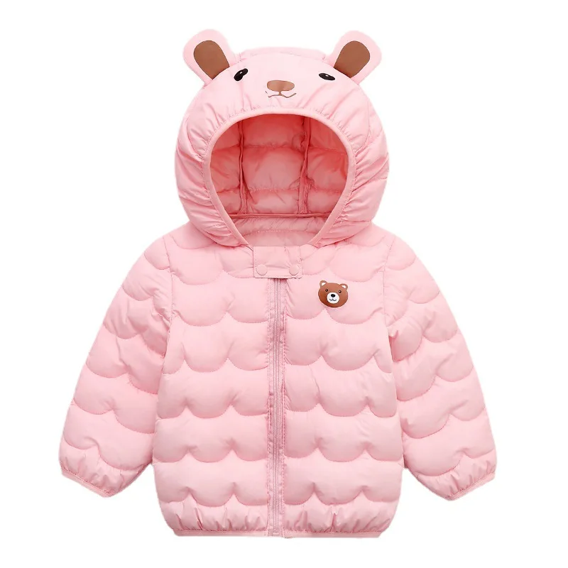 Autumn/Winter New Children\'s Down Cotton Coat Boys Girls Cartoon Bear Zipper Hooded Coat Infants and Young Children Warm Coat