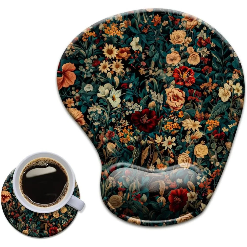 Ergonomic Wrist Rest Mouse Pad - Non-Slip Mat for Office and Gaming, Aesthetic Rose Flower Design