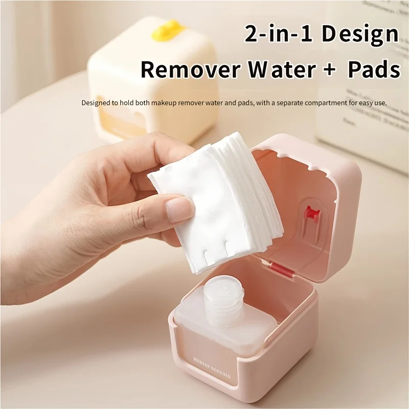 1pcs Portable travel makeup remover box, 2-in-1 wash and makeup remover set, compact plastic storage box, pocket size