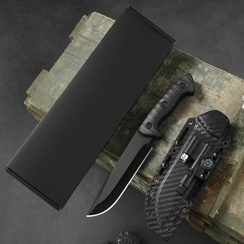 KK Outdoor Tactical Knife Hunting Knife with Fixed Blade with Sheath Camping Multi Tool Full Tang Rescue Survival Knife for Men