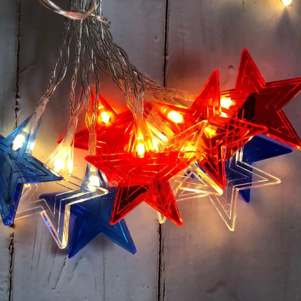 Stars Light String 30 LED Twinkle Garlands Plug in USA Independence Day Lamp for Holiday Party Wedding Decorative Lights