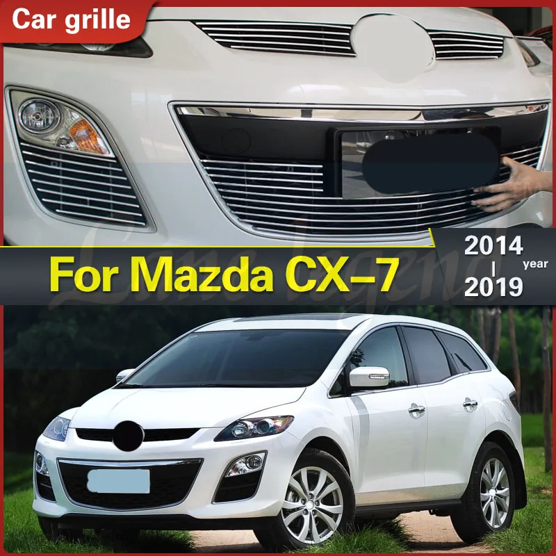 For Mazda CX-7 2014 2015 2016 2017 2018 2019 Stainless Steel Car Front Bumper Mesh Grille Around Trim Fog Lights Racing Grills