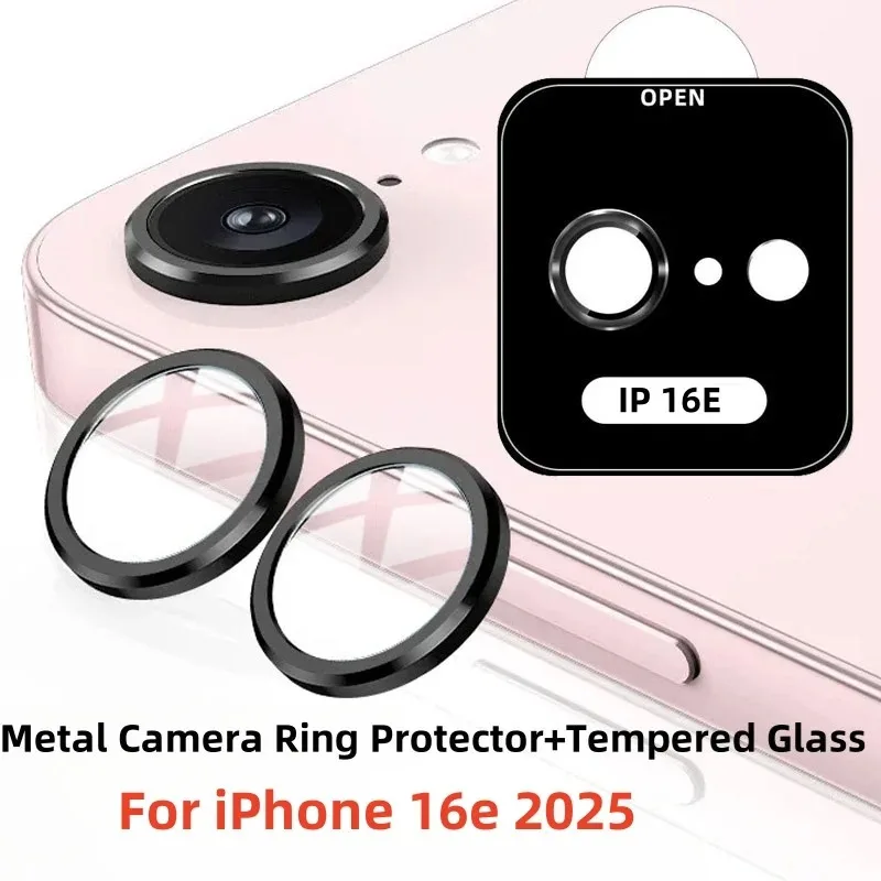 Metal Camera Protector For IPhone 16E 2025 Camera Lens Ring Case+Tempered Glass For IPhone16E 16 E 16e 2025 Back Lens Protector