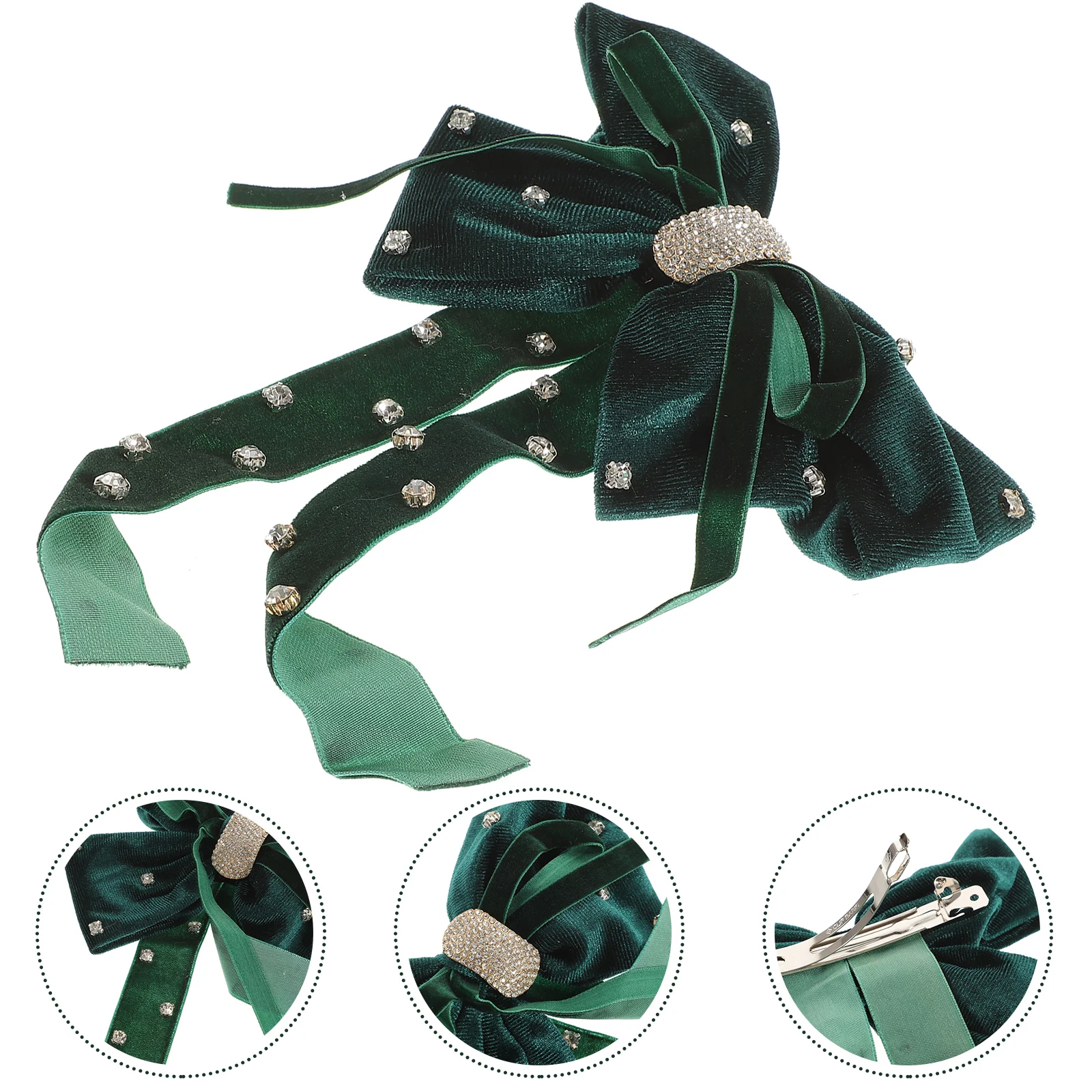 

Rhinestones Fabric Bow Hairpin for Girls Women Autumn Winter Hair Accessories Durable Long Use Hair Bows Barrette