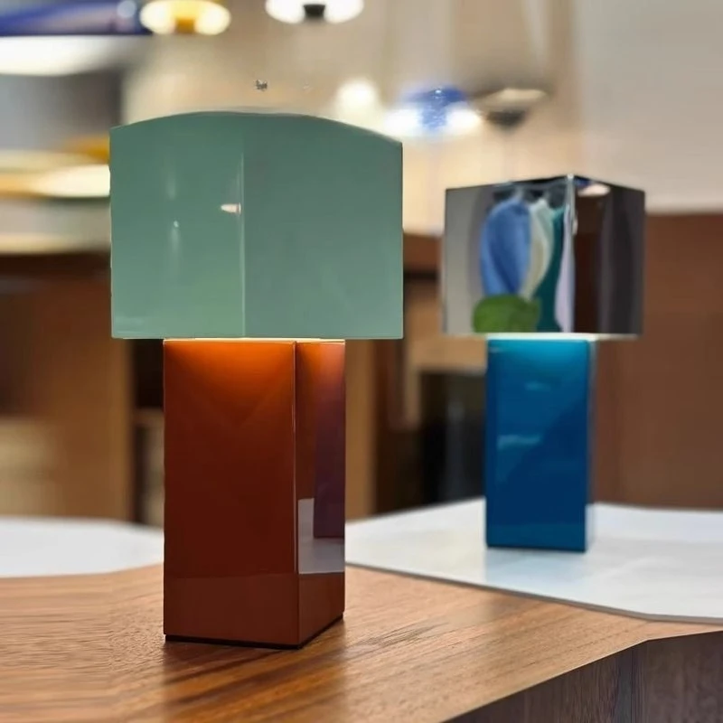 

High-end desk lamp contrasting color cream wind, portable and exquisite bedroom geometric dimming lamp